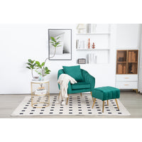 Modern Velvet Accent Chair with Ottoman Set - Tufted Barrel Design for Living Room & Bedroom, Golden Finish, Christmas Green