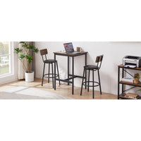 Rustic Bar Table Set with 2 PU Soft Seat Stools, Backrest, Space-Saving Design, 23.62 W x 23.62 D x 35.43 H