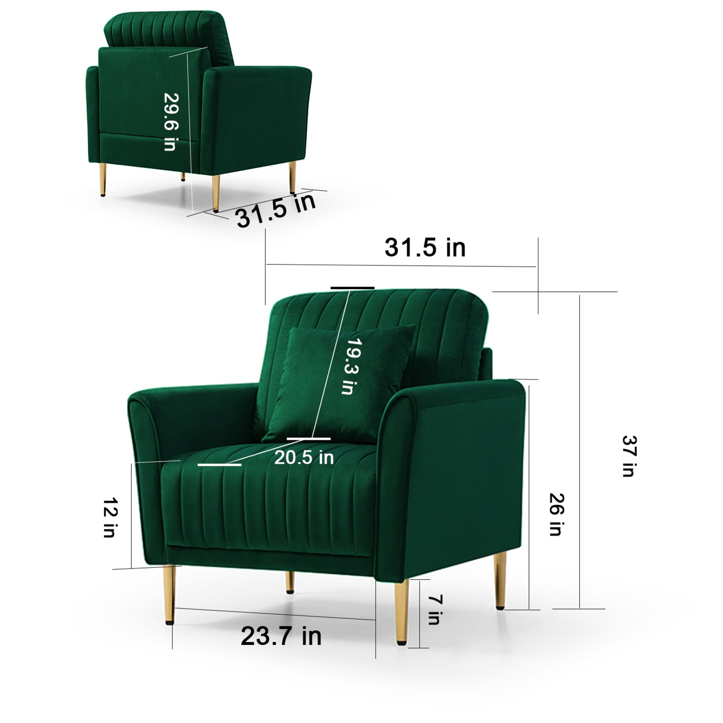 Tufted Green Velvet Single Living Room Sofa Accent Chair - Elegant Modern Design for Home Decor, Comfortable Seating