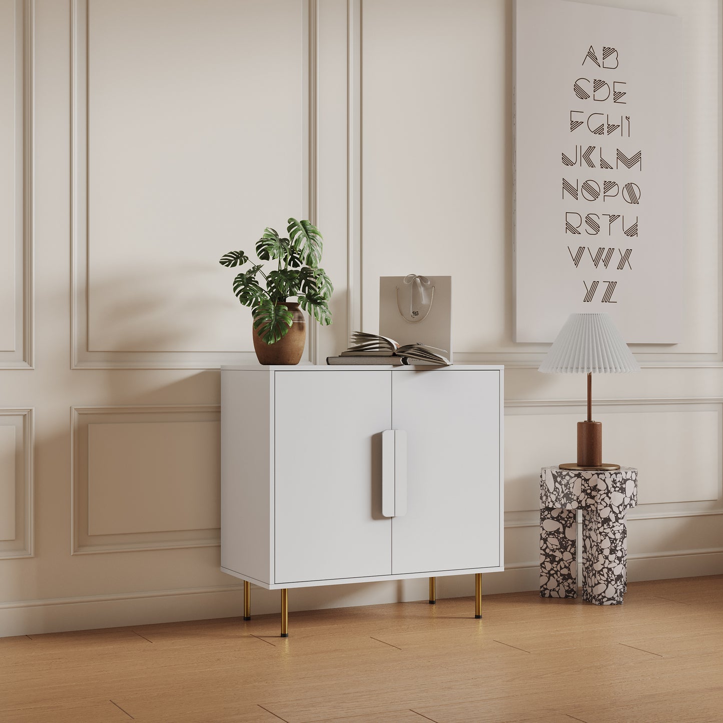 Modern Sideboard Buffet Cabinet with 2 Doors Storage for Living Room Dining Room Entryway White