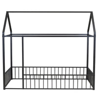 Twin Size Metal House Bed Frame with Fence, Perfect for Kids, Teens, Boys & Girls, Black Finish, Stylish and Durable Design