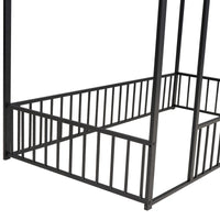 Twin Size Metal House Bed Frame with Fence, Perfect for Kids, Teens, Boys & Girls, Black Finish, Stylish and Durable Design