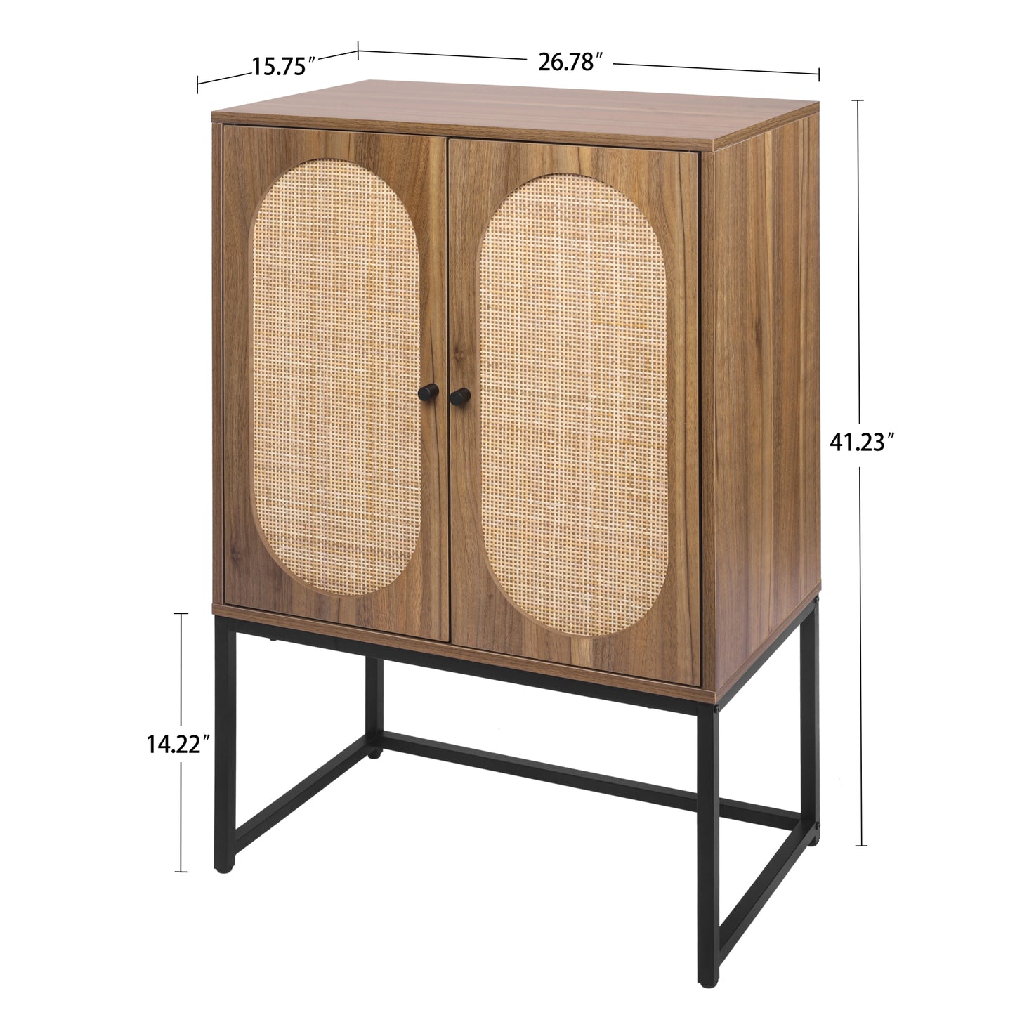 Natural Rattan High Cabinet with 2 Doors, Built-in Adjustable Shelf, Easy Assembly Free Standing Storage for Living Room or Bedroom