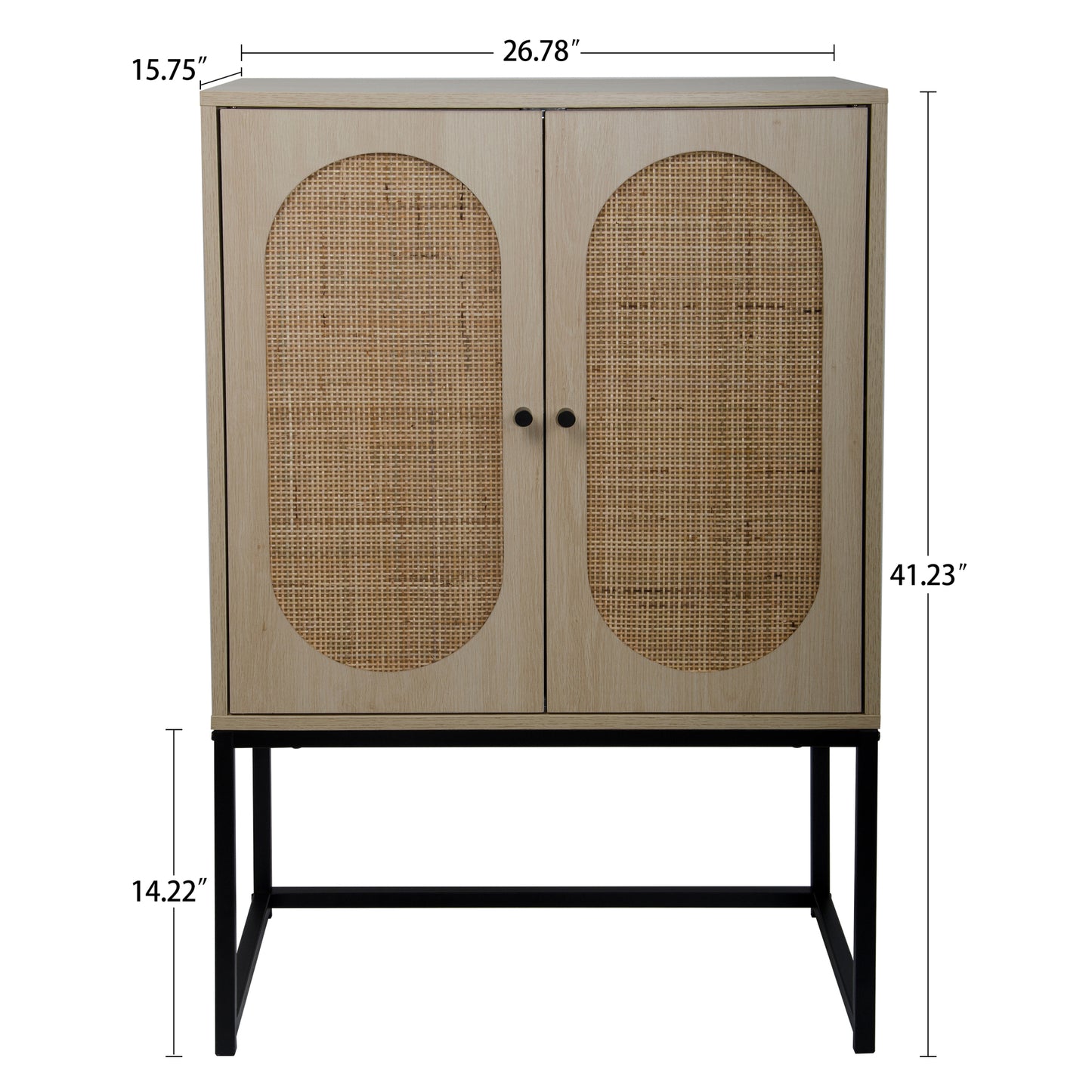 2 Door High Cabinet with Rattan Design, Built-in Adjustable Shelf, Easy Assembly, Free Standing Storage for Living Room or Bedroom