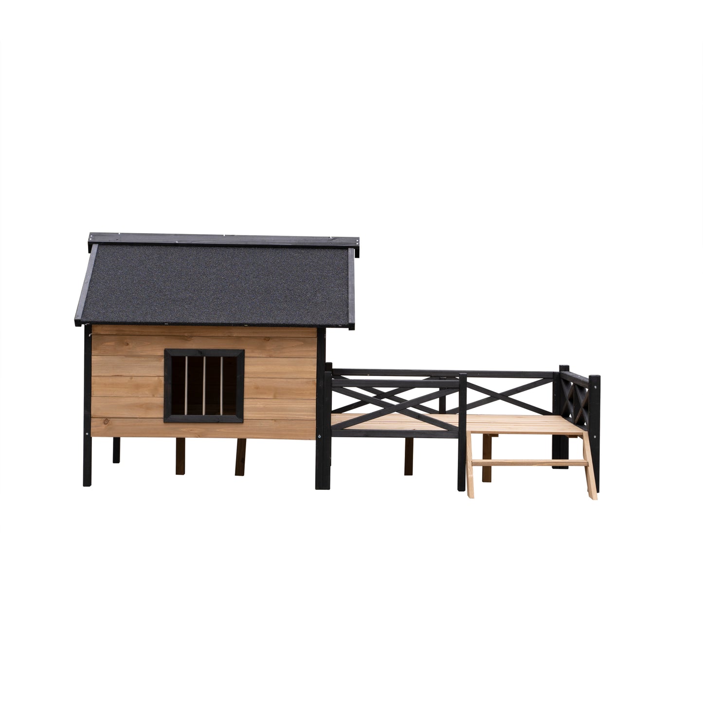 Outdoor Large Wooden Dog Kennel with Porch - Stylish Cabin House Design for Pets, Durable and Weatherproof