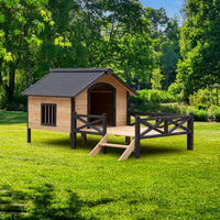 Outdoor Large Wooden Dog Kennel with Porch - Stylish Cabin House Design for Pets, Durable and Weatherproof