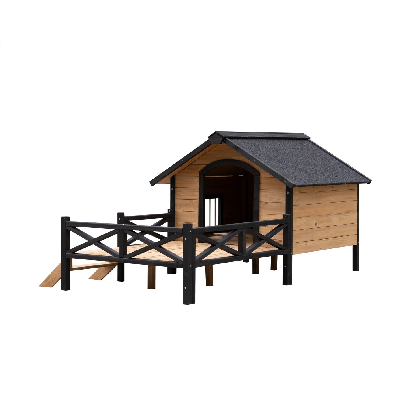 Outdoor Large Wooden Dog Kennel with Porch - Stylish Cabin House Design for Pets, Durable and Weatherproof