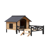 Outdoor Large Wooden Dog Kennel with Porch - Stylish Cabin House Design for Pets, Durable and Weatherproof