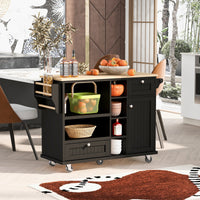 Kitchen Island Cart with Storage Cabinet, Solid Wood Top, Microwave Stand, Floor Standing Buffet Server for Kitchen, Black, 2 Locking Wheels