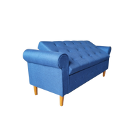 62 Inch Tufted Button Storage Bench Modern Fabric Ottoman Rolled Arm Design for Bedroom Living Room Foyer Blue