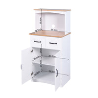 White Wooden Kitchen Cabinet - Pantry Storage Unit with Microwave Shelf and Storage Drawer for Kitchen Organization