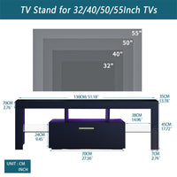 Stylish Black TV Stand with LED Light Belt, Remote Control, Toughened Glass Shelf, Modern Entertainment Center for Living Room & Bedroom