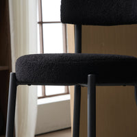 Set of 2 Modern Teddy Fabric Upholstered Bar Stools - High Metal Base - Stylish Kitchen, Dining & Living Room Seating - Black