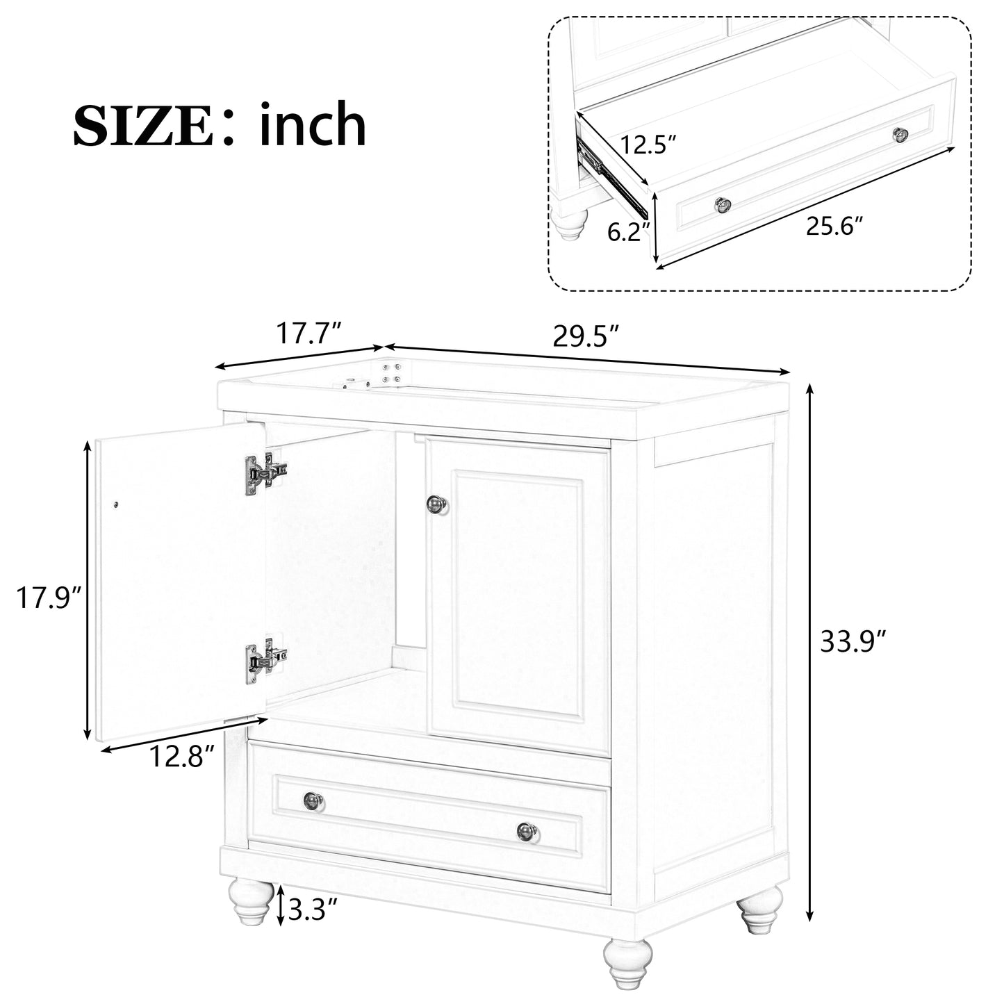 30 Bathroom Vanity Base Only, Cabinet with Doors & Drawer, Solid Frame & MDF Board, White Finish, Modern Storage Solution