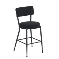 Set of 2 Modern Teddy Fabric Upholstered Bar Stools - High Metal Base - Stylish Kitchen, Dining & Living Room Seating - Black