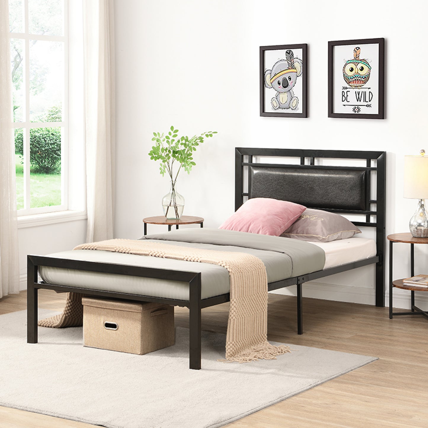 Sturdy Twin Size Metal Bed Frame - Modern Black Design for Stylish Bedroom Comfort