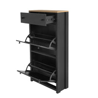 Stylish Entryway Shoe Cabinet with 2 Flip Drawers Adjustable Panel Black Wood Grain Finish