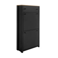 Stylish Entryway Shoe Cabinet with 2 Flip Drawers Adjustable Panel Black Wood Grain Finish