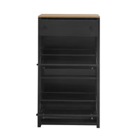 Stylish Entryway Shoe Cabinet with 2 Flip Drawers Adjustable Panel Black Wood Grain Finish