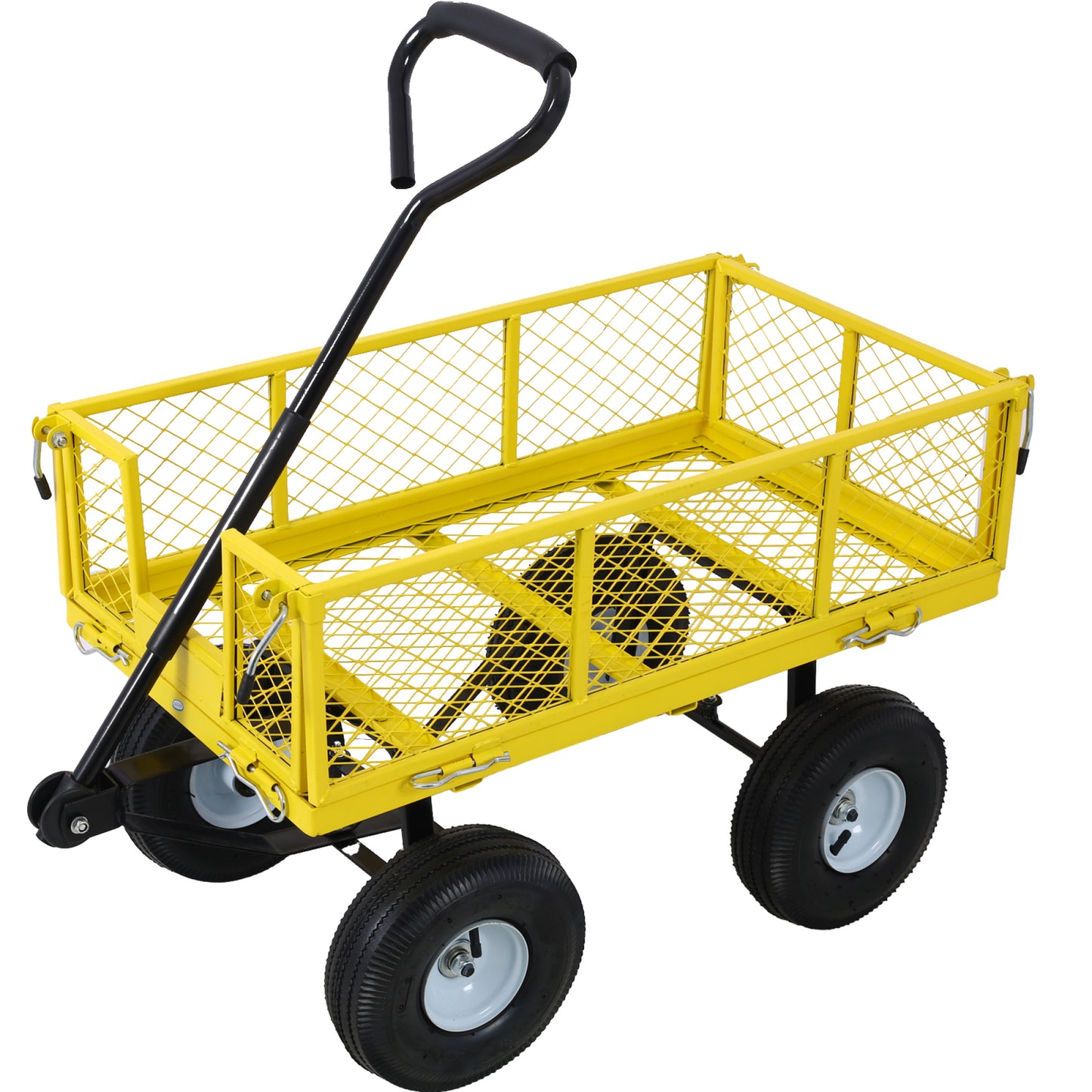 Heavy-Duty Steel Garden Cart with Removable Sides, 3 cu ft Capacity, 550 lb Weight Limit, Yellow