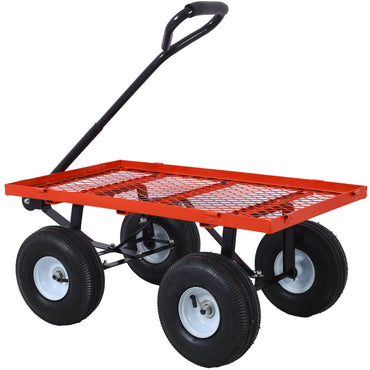 Steel Garden Cart with Removable Mesh Sides - 3 cu ft Capacity, 550 lb Load, Heavy Duty Red Utility Trolley