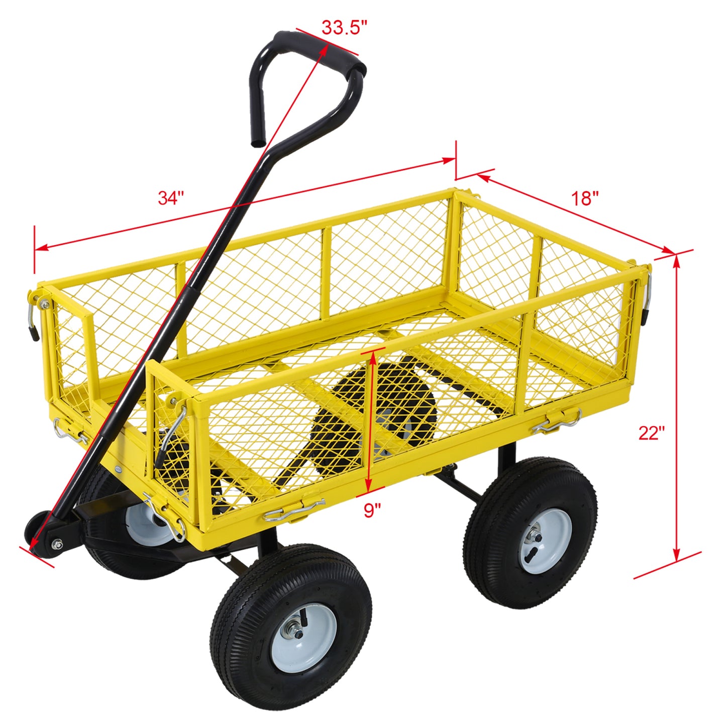 Heavy-Duty Steel Garden Cart with Removable Sides, 3 cu ft Capacity, 550 lb Weight Limit, Yellow