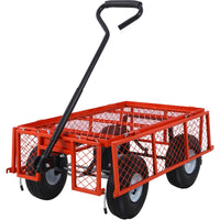 Steel Garden Cart with Removable Mesh Sides - 3 cu ft Capacity, 550 lb Load, Heavy Duty Red Utility Trolley