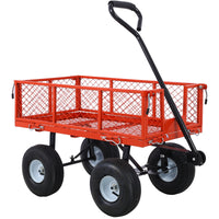 Steel Garden Cart with Removable Mesh Sides - 3 cu ft Capacity, 550 lb Load, Heavy Duty Red Utility Trolley
