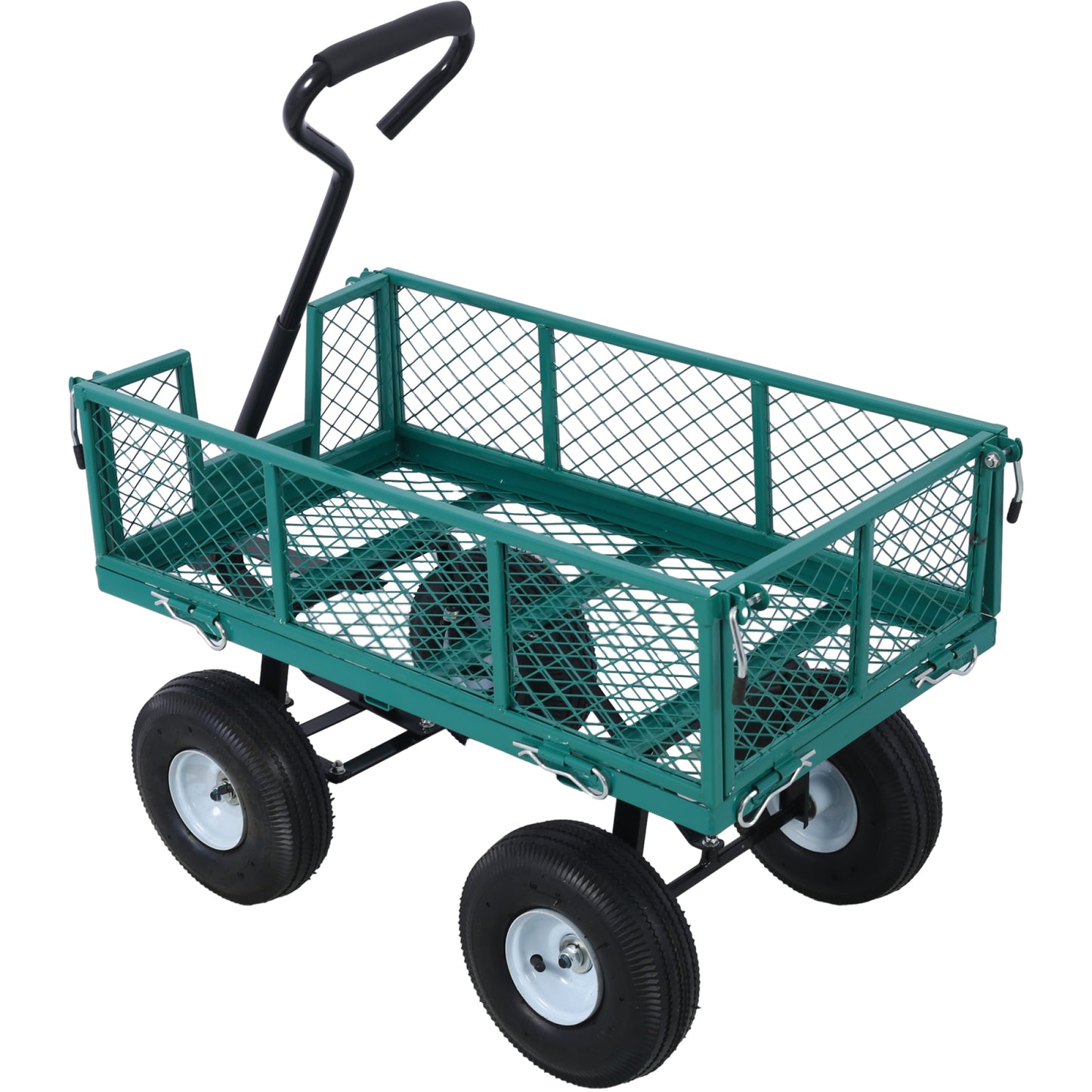 Steel Garden Cart with Removable Steel Mesh Sides, 3 cu ft Capacity, 550 lb Load, Ideal for Yard Work, Gardening, and Landscaping, Green