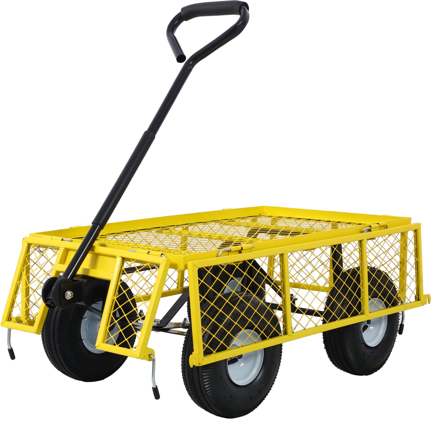 Heavy-Duty Steel Garden Cart with Removable Sides, 3 cu ft Capacity, 550 lb Weight Limit, Yellow