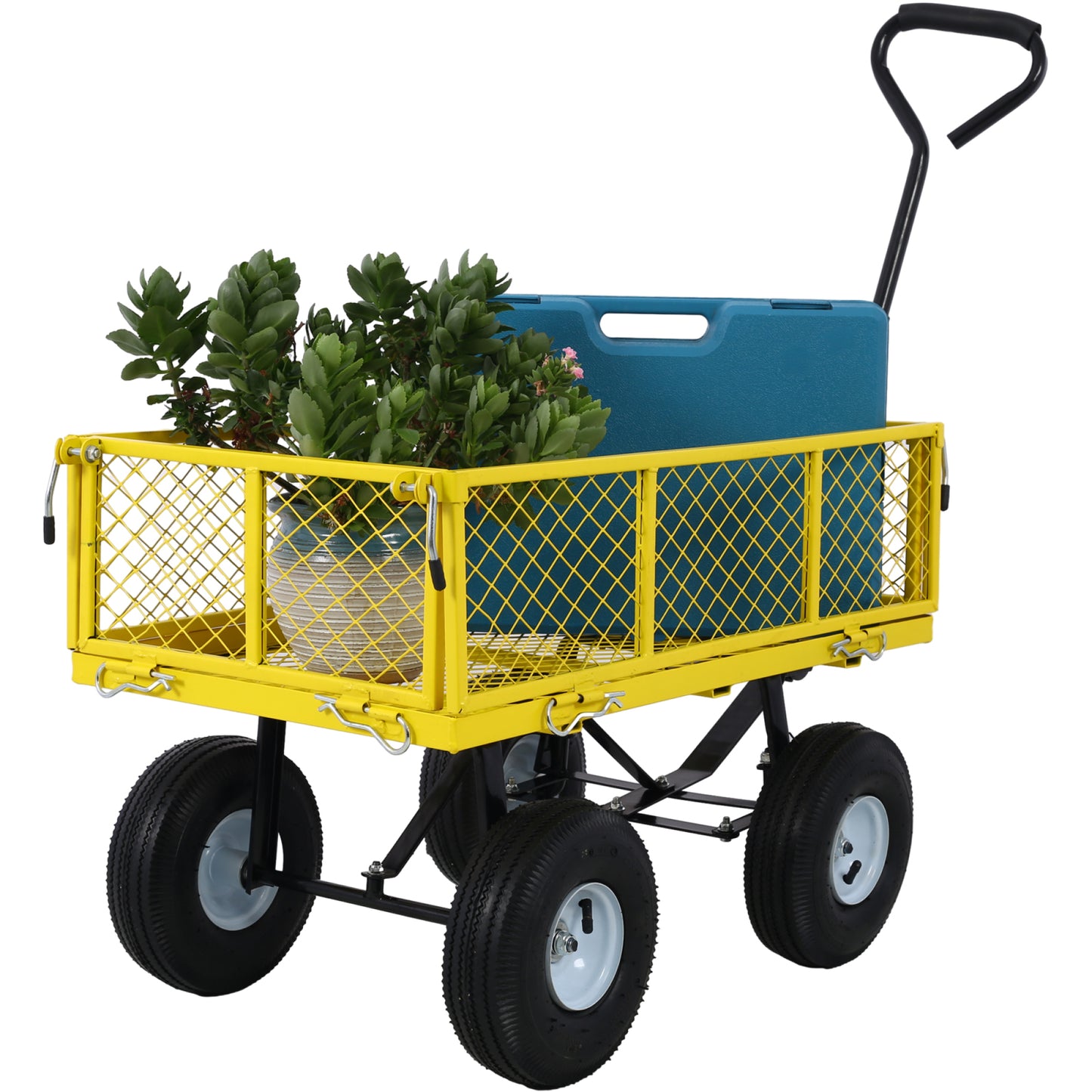 Heavy-Duty Steel Garden Cart with Removable Sides, 3 cu ft Capacity, 550 lb Weight Limit, Yellow