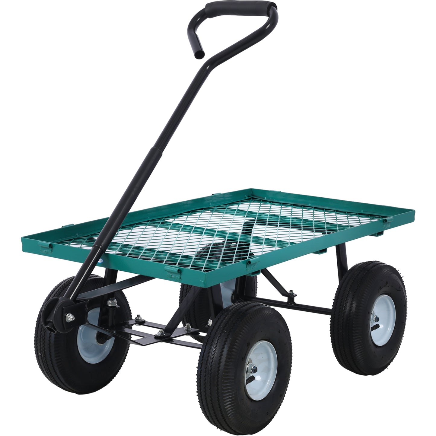 Steel Garden Cart with Removable Steel Mesh Sides, 3 cu ft Capacity, 550 lb Load, Ideal for Yard Work, Gardening, and Landscaping, Green