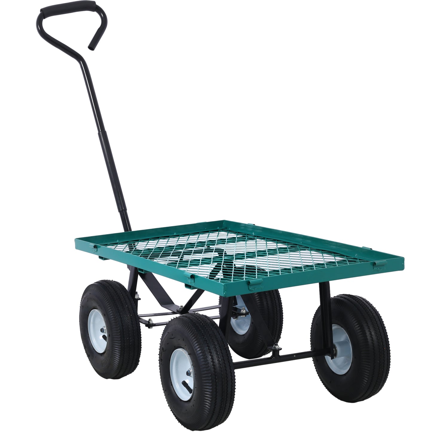 Steel Garden Cart with Removable Steel Mesh Sides, 3 cu ft Capacity, 550 lb Load, Ideal for Yard Work, Gardening, and Landscaping, Green