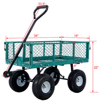 Steel Garden Cart with Removable Steel Mesh Sides, 3 cu ft Capacity, 550 lb Load, Ideal for Yard Work, Gardening, and Landscaping, Green