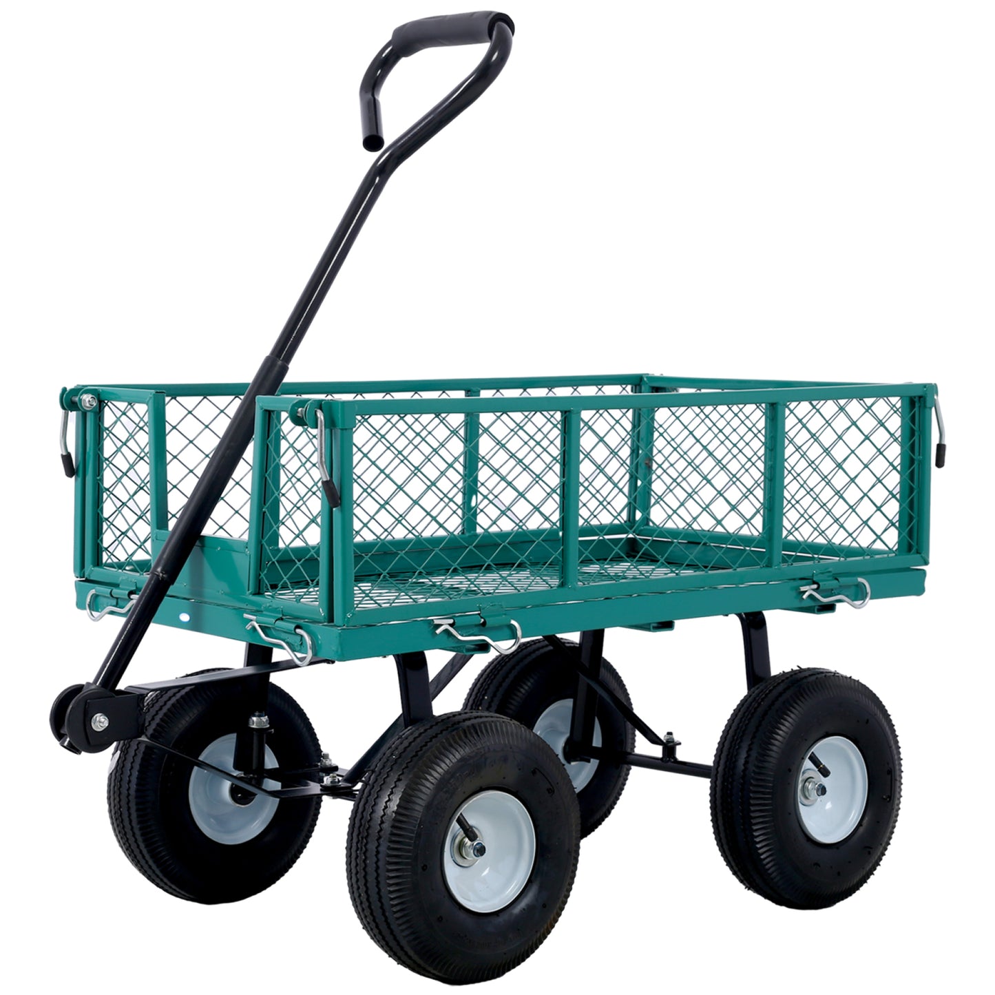 Steel Garden Cart with Removable Steel Mesh Sides, 3 cu ft Capacity, 550 lb Load, Ideal for Yard Work, Gardening, and Landscaping, Green