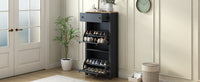 Stylish Entryway Shoe Cabinet with 2 Flip Drawers Adjustable Panel Black Wood Grain Finish