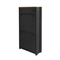 Stylish Entryway Shoe Cabinet with 2 Flip Drawers Adjustable Panel Black Wood Grain Finish