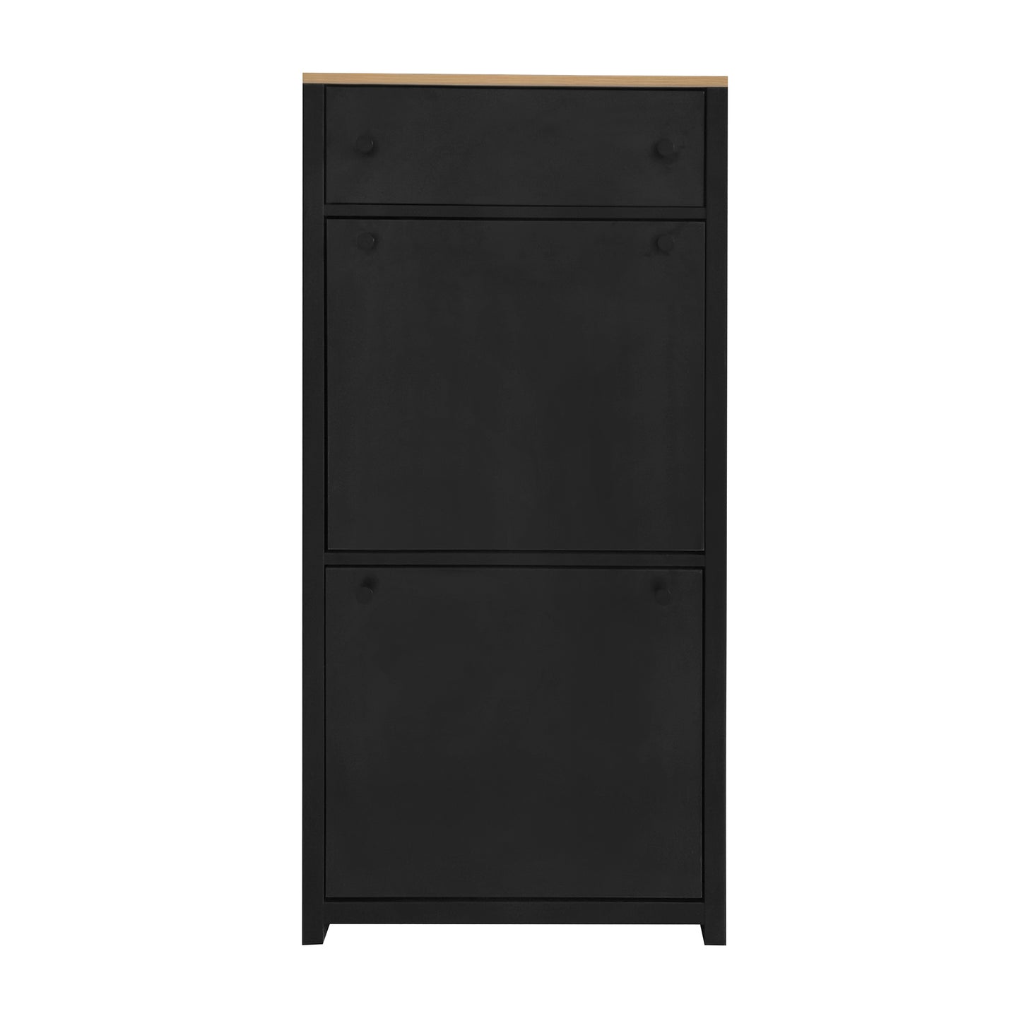 Stylish Entryway Shoe Cabinet with 2 Flip Drawers Adjustable Panel Black Wood Grain Finish