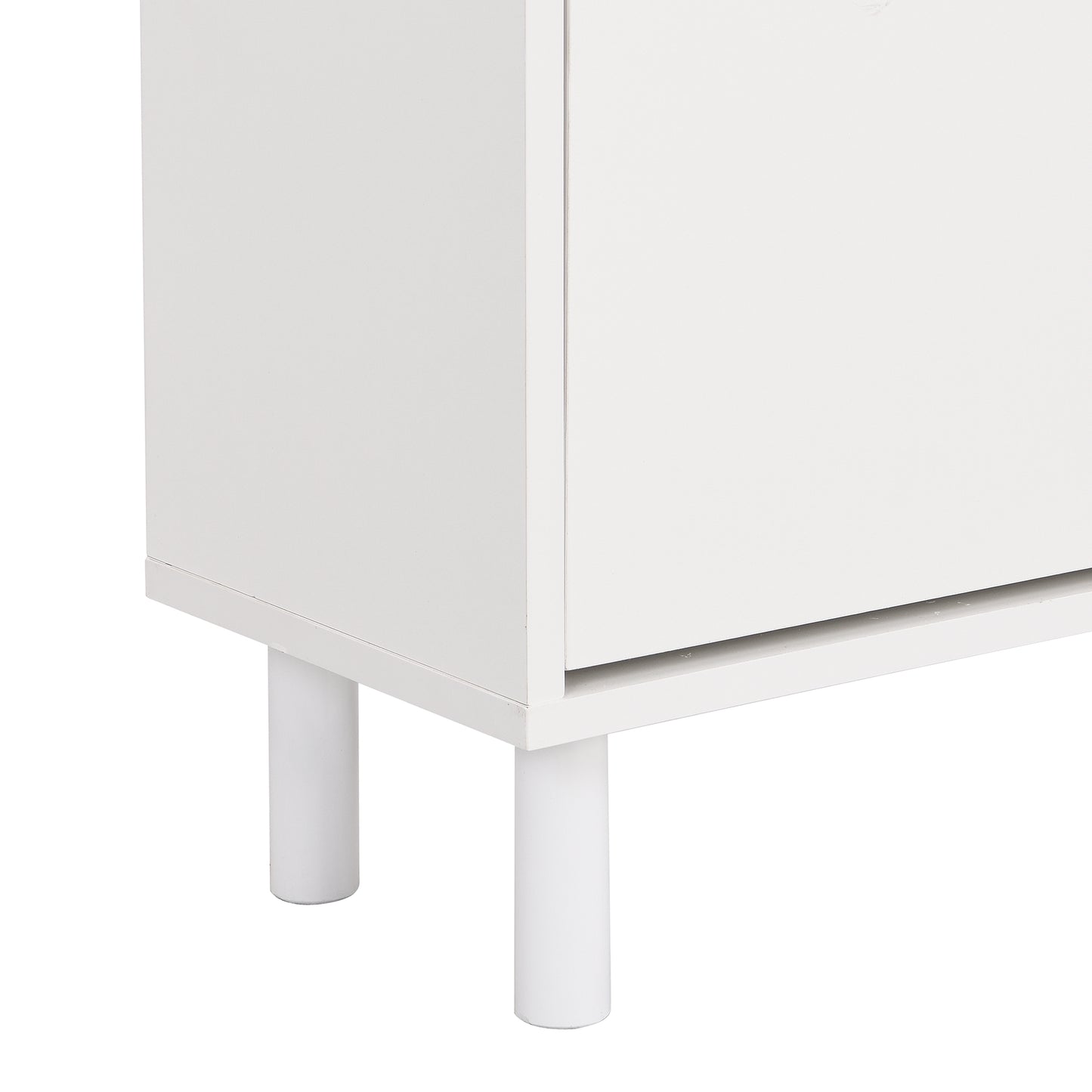 Narrow Tipping Bucket Shoe Cabinet with 3 Flip Drawers and Hooks White Wood Grain Entryway Organizer