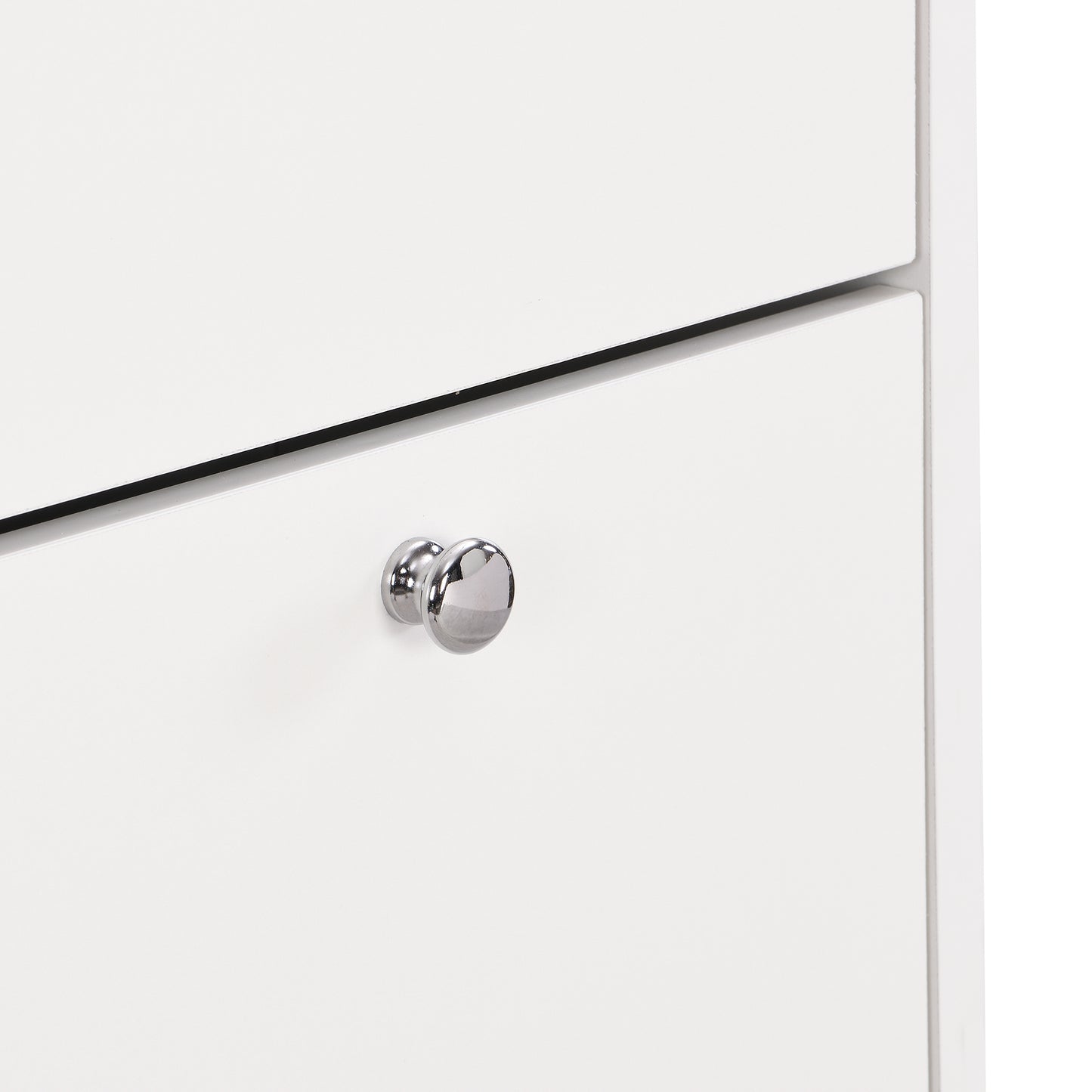 Narrow Tipping Bucket Shoe Cabinet with 3 Flip Drawers and Hooks White Wood Grain Entryway Organizer