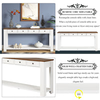 63 Pine Wood Console Table with 4 Drawers & Bottom Shelf for Entryway - Easy Assembly Antique White & Brown Top Sofa Table