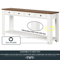 63 Pine Wood Console Table with 4 Drawers & Bottom Shelf for Entryway - Easy Assembly Antique White & Brown Top Sofa Table