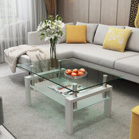 Modern Clear White Coffee Table - Stylish Center Table for Living Room, Contemporary Side Table Furniture