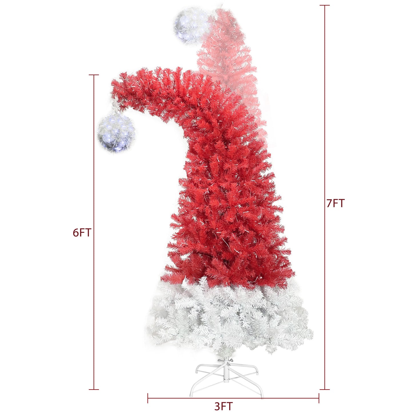 6FT Hinged Artificial Christmas Tree - Bendable Santa Hat Style, 1250 Lush Branch Tips, 300 LED Lights, Holiday Decor for Xmas Celebrations