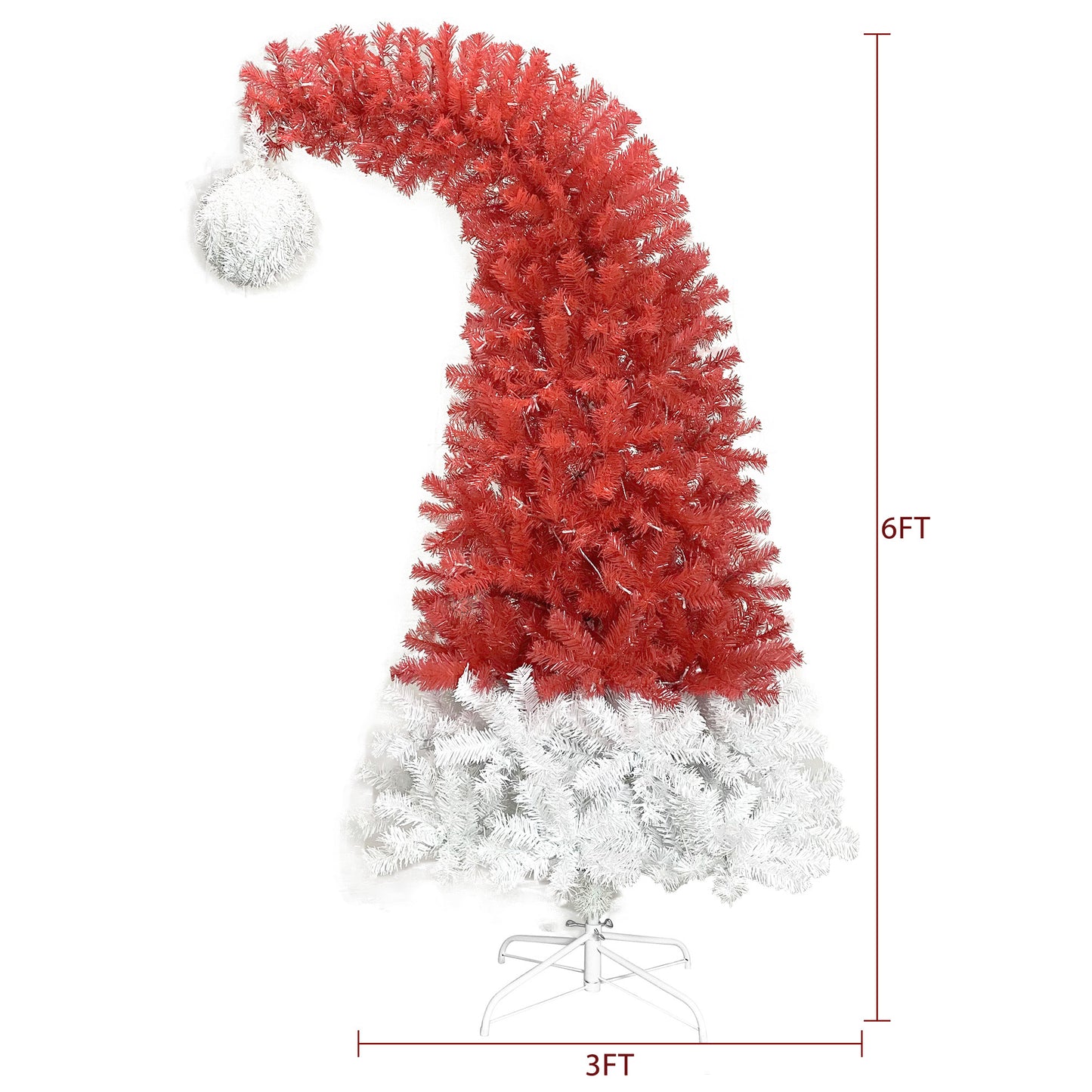 6FT Hinged Artificial Christmas Tree - Bendable Santa Hat Style, 1250 Lush Branch Tips, 300 LED Lights, Holiday Decor for Xmas Celebrations