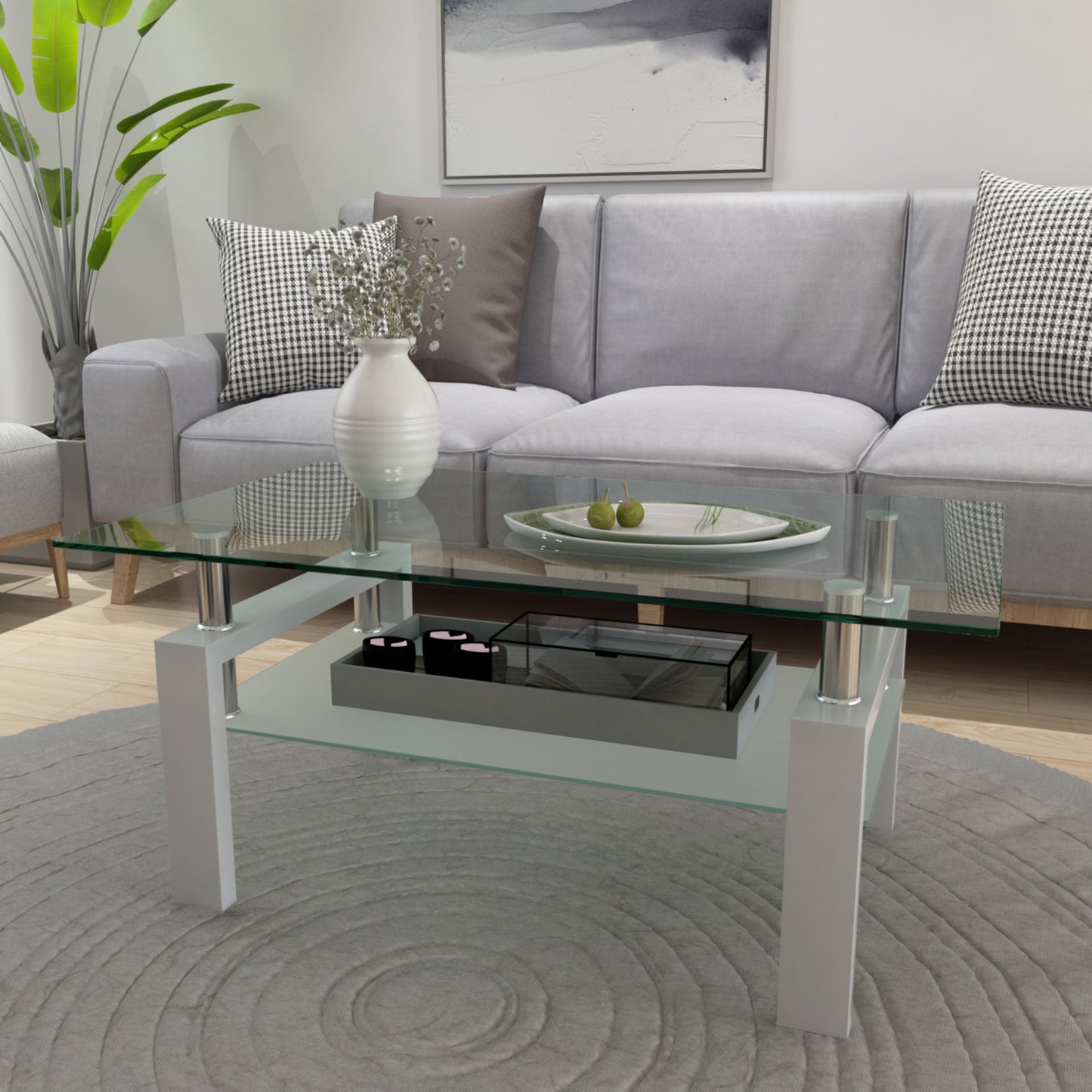 Modern Clear White Coffee Table - Stylish Center Table for Living Room, Contemporary Side Table Furniture