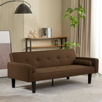 Futon Sofa Bed Convertible Couch with Armrests Modern Linen Folding Recliner Sleeper Set Solid Wood Legs