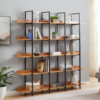 5-Tier Bookcase for Home Office, Vintage Industrial Open Bookshelf, Sturdy MDF Board & Black Metal Frame, Rustic Brown Finish