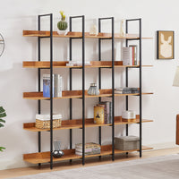 5-Tier Bookcase for Home Office, Vintage Industrial Open Bookshelf, Sturdy MDF Board & Black Metal Frame, Rustic Brown Finish