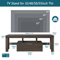 20-Minute Quick Assembly Brown Modern TV Stand with Toughened Glass Shelf & LED Color Changing Lights - Stylish Floor Cabinet